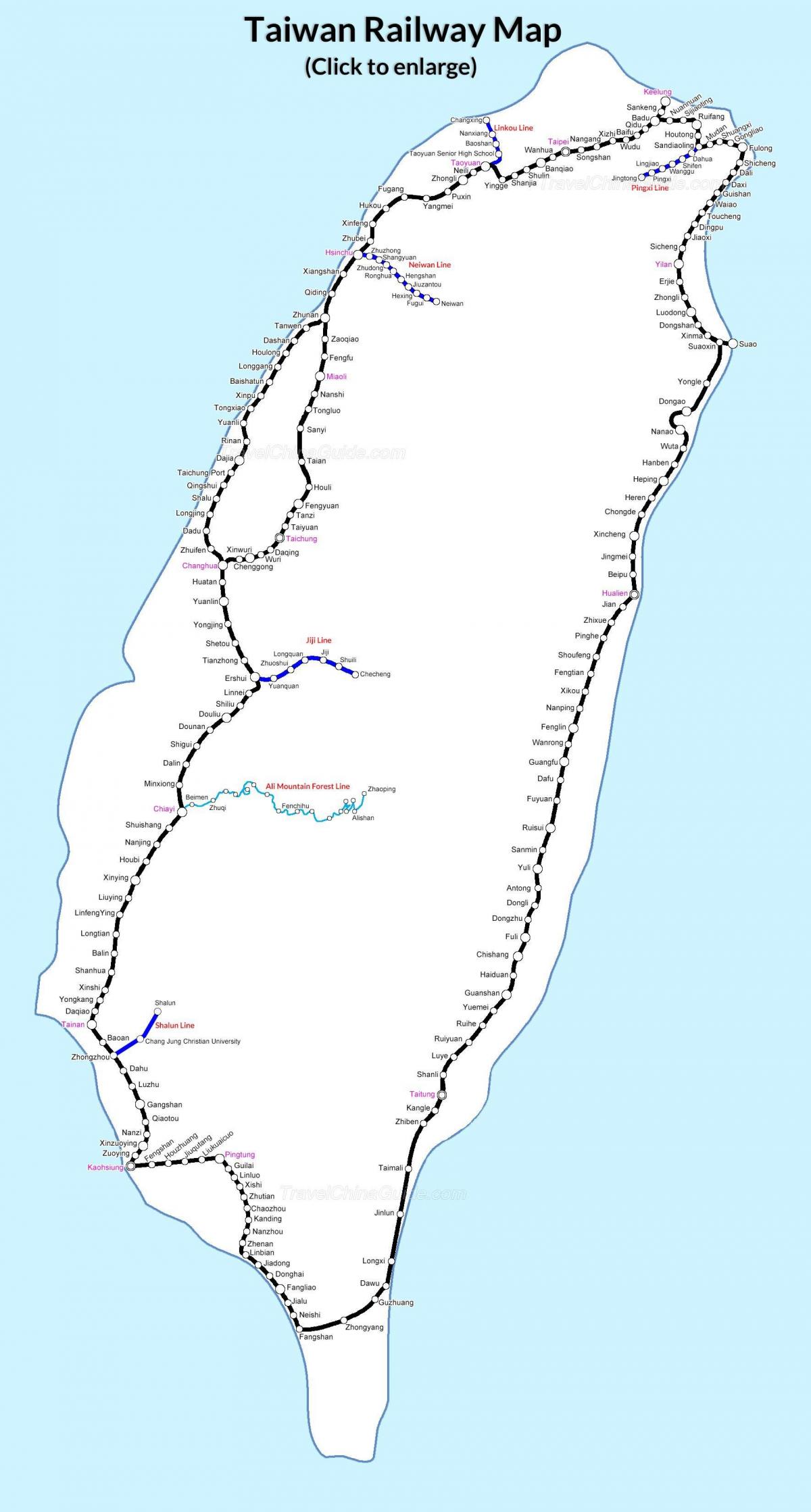 карта железных дорог Тайваня