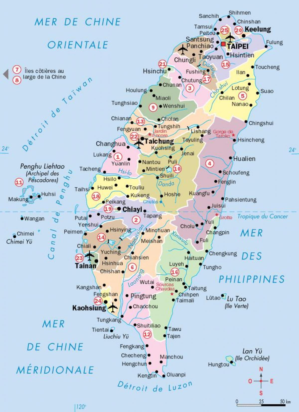 карта городов Тайваня