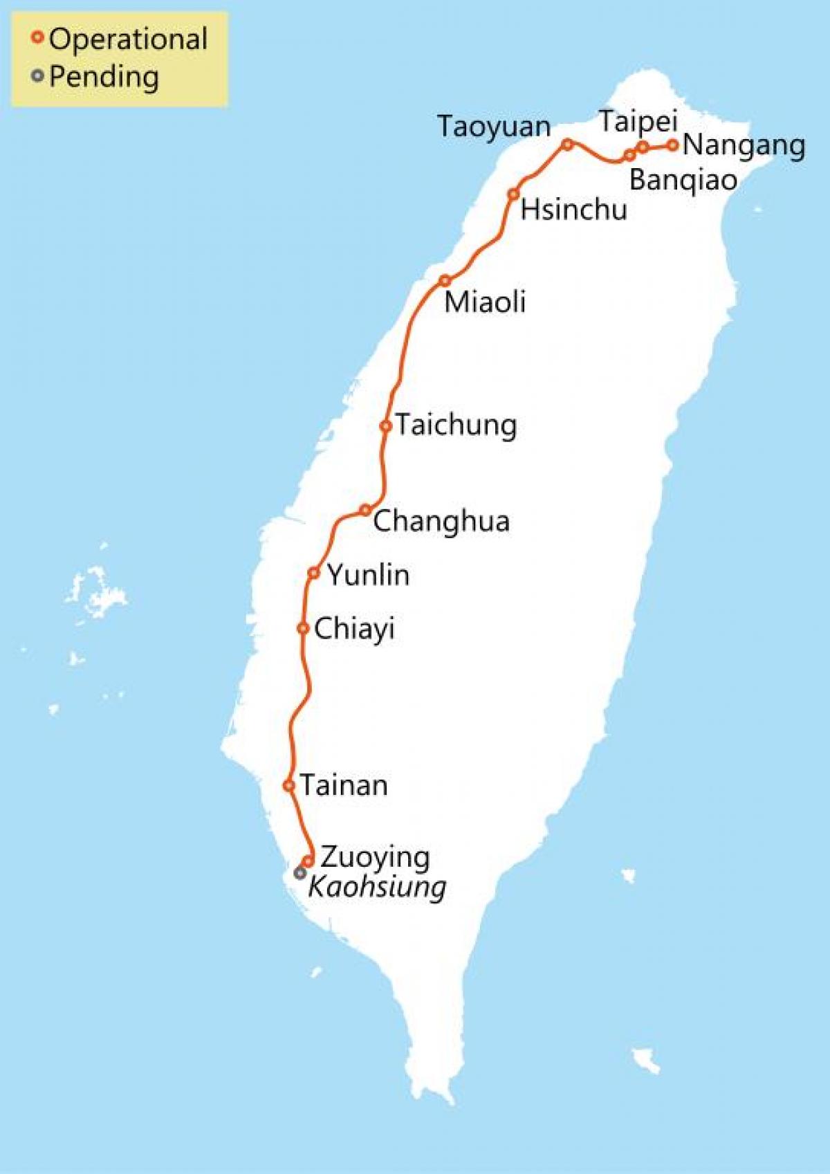 Тайваньской высокоскоростной железнодорожной маршрут на карте